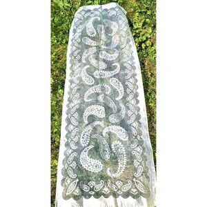 Vintage Scarf  White Paisley 42"x16" Handprinted  Sheer 100% Nylon RN24409 Japan